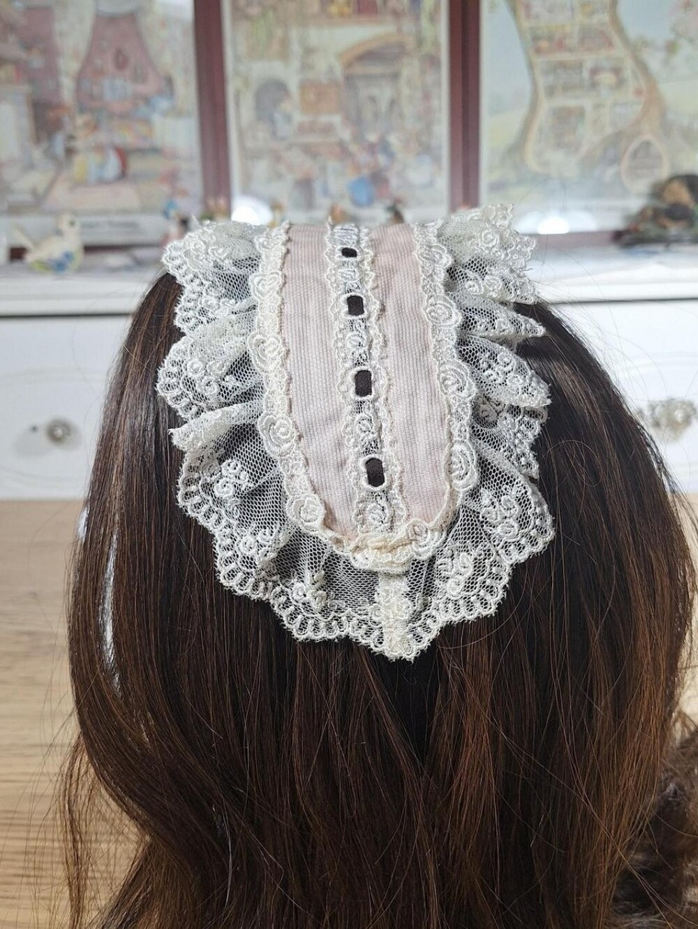 Innocent World Pale Pink Headdress with Brown Ribbon | Classic Lolita 🎀🌸🤍